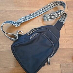 Minicat Black Nylon Sling Bag Crossbody with Geometric Guitar Strap Small Pack